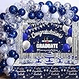 Graduation Decorations Class of 2025, Navy Blue and Silver Graduation Decorations, 2025 Graduation Party Decoration with Congratulations GRADUATE Backdrop Banner Balloons for College Nurse High School
