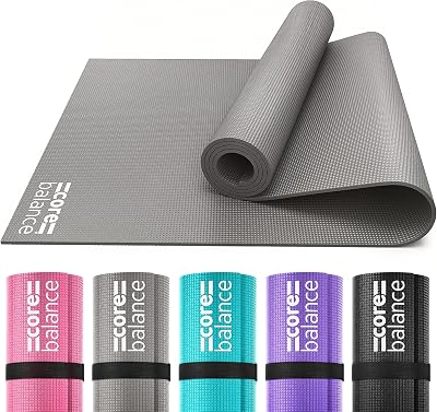 Core Balance Yoga Mat 6mm Grey with Strap Non Slip 173x61cm
