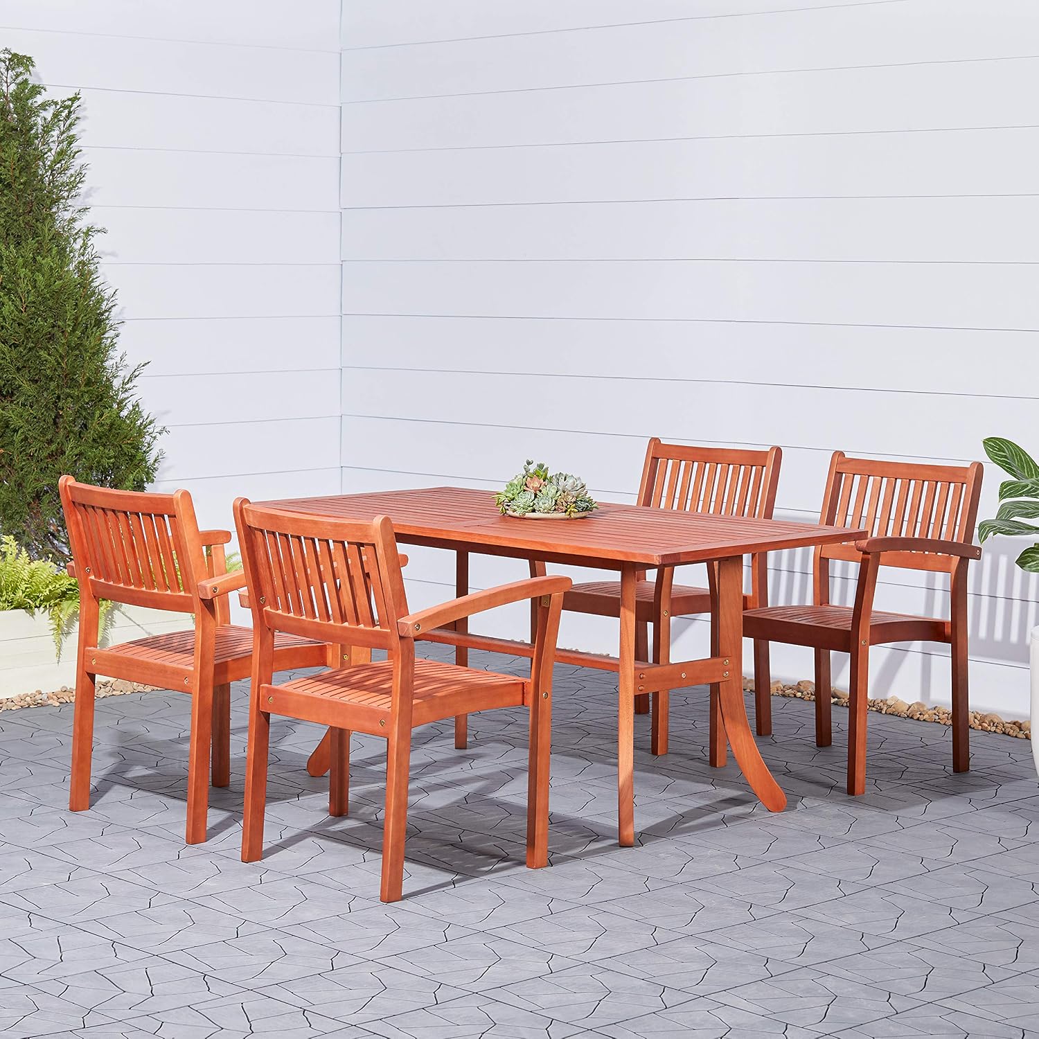 Malibu Outdoor Patio 5 Piece Wood Dining Set With Stacking Chairs Amazon Ca Patio Lawn Garden