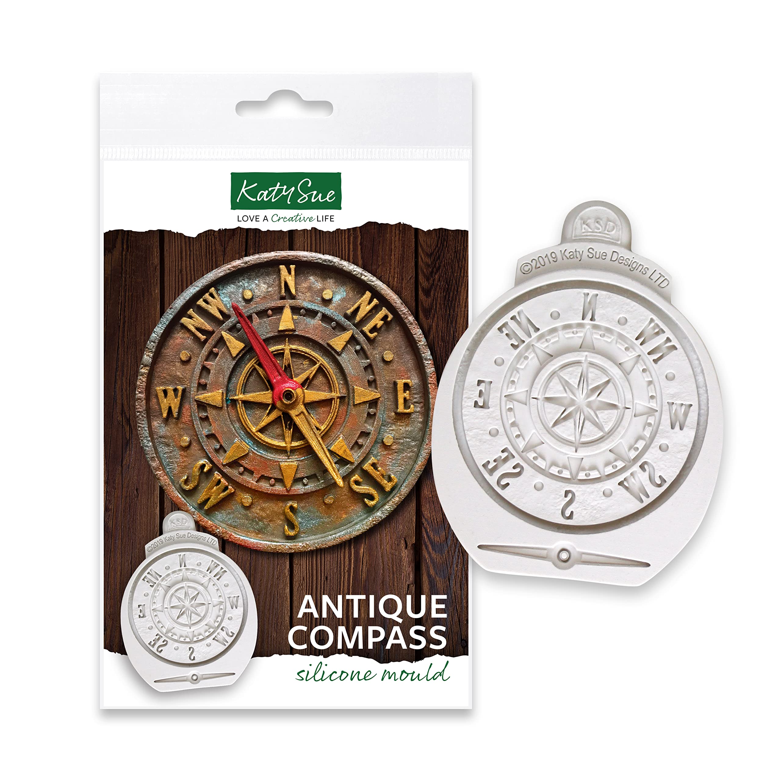 Katy Sue Antique Compass Silicone Mould for Cake Decorating & Crafts. Makes a 7.5 Centimetre Diameter Compass & 5 Centimetre Needle. Use with Fondant, Sugar Paste & Clay from Katy Sue Moulds