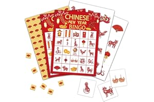 Foosproea Chinese New Year Bingo Cards, Chinese New Year Game for 24 Players, Spring Festival Games for Family Friends New Year Activities, Holiday Party Favors Supplies Decorations(10)