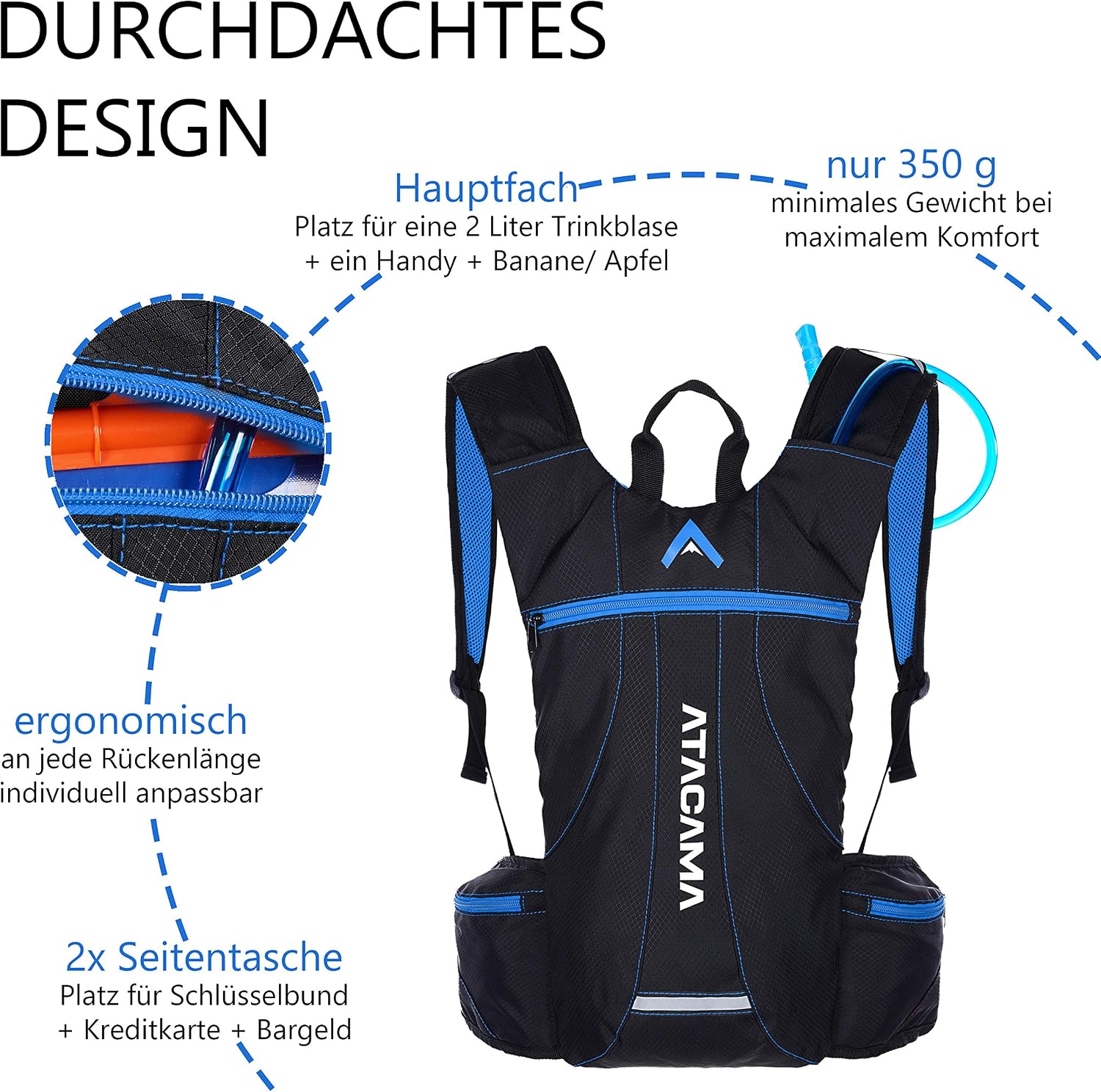 Atacama Running Vest Women & Men Hydration Backpack Water Bag, Running Backpack with / without Hydration Bladder - Image 4