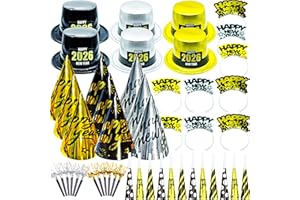 Decodinli 48 PCS New Years Eve Party Supplies 2026, New Year Party Favors Decorations, New Year top hats, Tiaras, Noise Maker