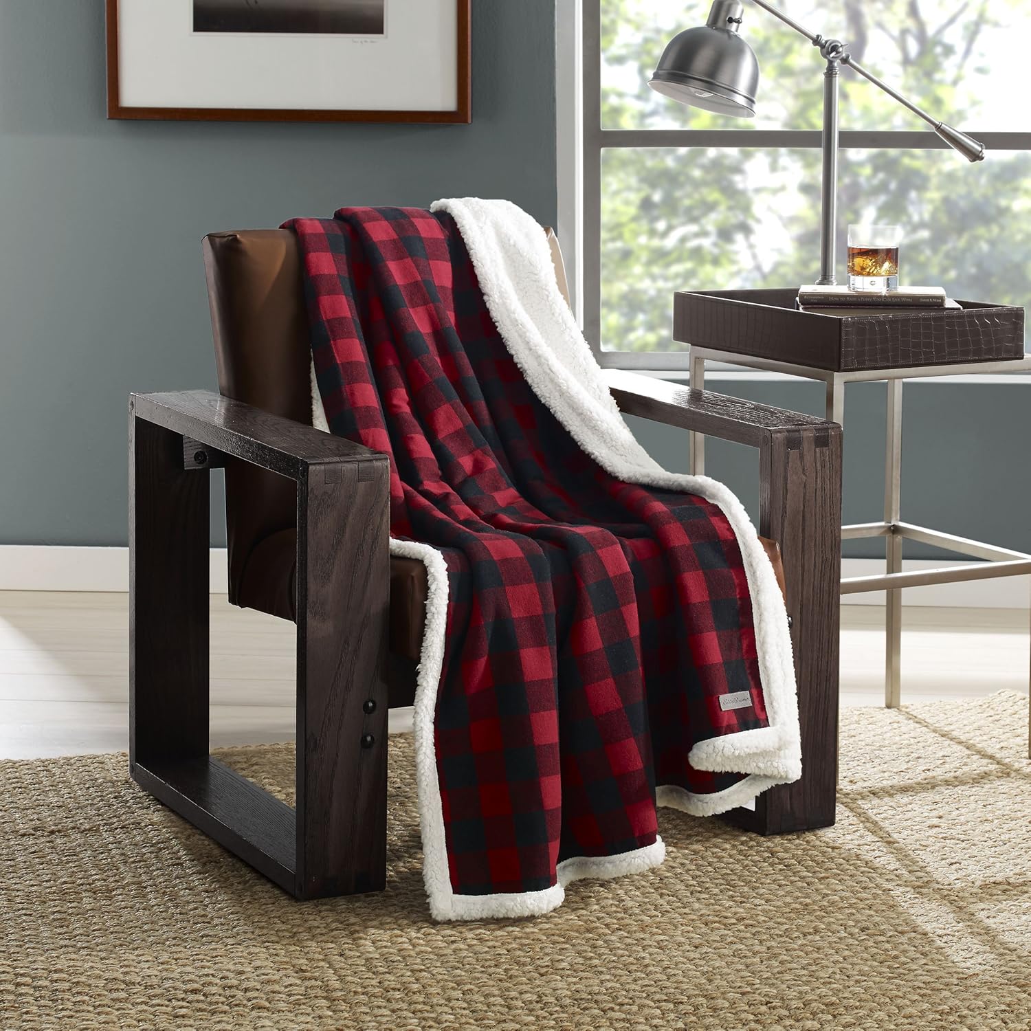 Eddie Bauer | Flannel Collection | Throw Blanket-Reversible Sherpa Fleece Cover, Soft & Cozy, Perfect for Bed or Couch, Cabin Red: Home & Kitchen