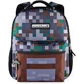 AI ACCESSORY INNOVATIONS Minecraft Backpack for Kids, Pixelated Block Print Design with Adjustable Straps, 16 Inch Rectangular Daypack, 3 Zippered Compartments, Water Repellent Polyester