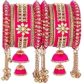 Aheli Wedding Party Designer Velvet Faux Stone Studded Bridal Bangle Set Chuda with Hangings Indian Traditional Ethnic Fashion Jewelry Gift for Women