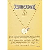TGOLM 14k Gold Plated Birth Month Flower Birthstone Pendant Necklace, Floral Charm Necklace for Women Birthday Gift