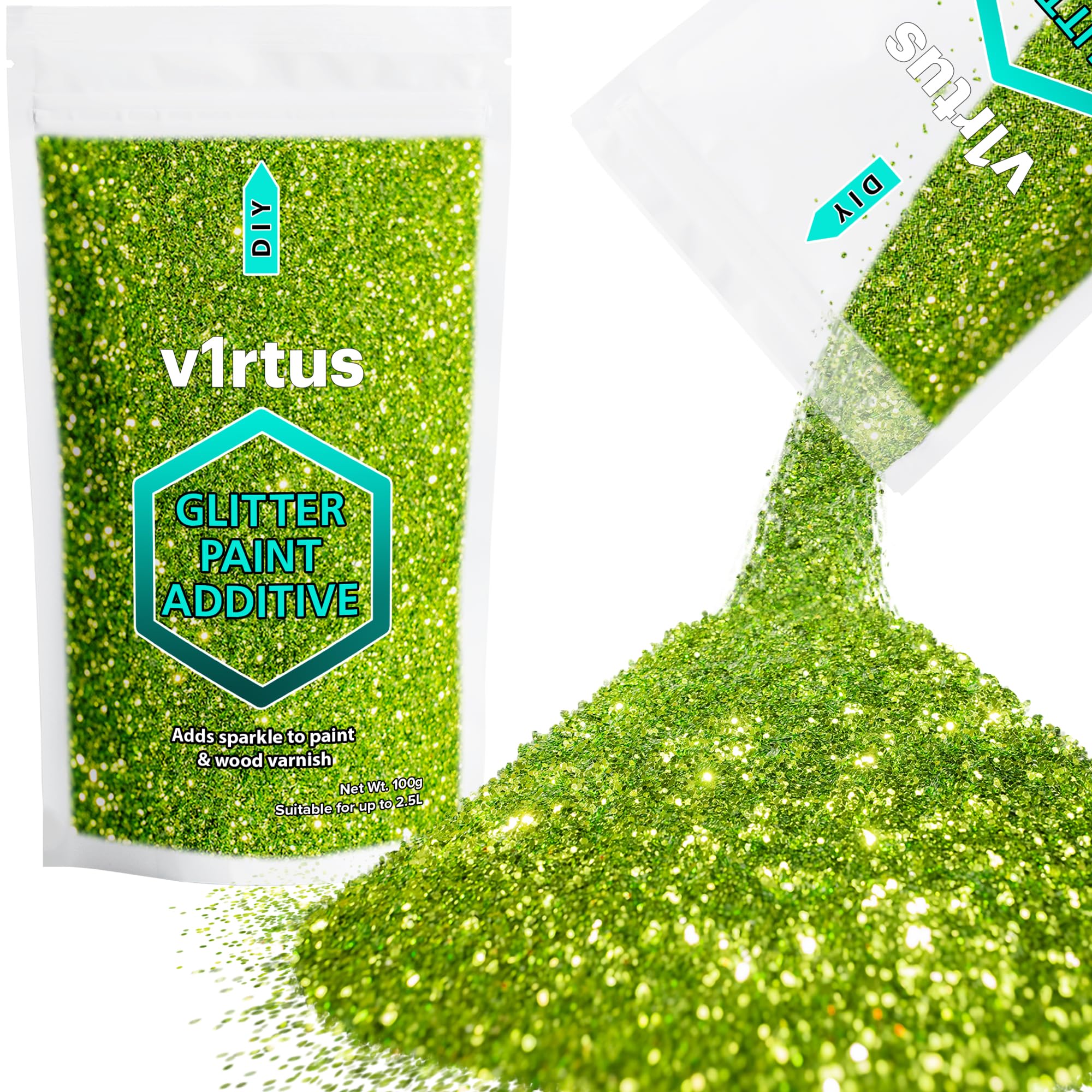 Lime Green Glitter Paint Additive 100g | Sparkle Glitter Paint for Walls Interior Exterior, v1rtus
