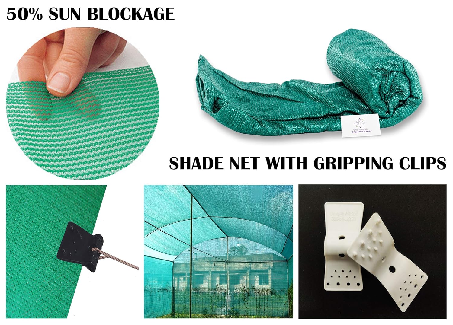 Unique Plastic Shade Net with Gripping Clip (3m x 4m, Green) Amazon.in