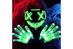 JOYIN Halloween Led Mask Light Up Scary Mask and Gloves for Cosplay Costume (Green), 3 Modes Glow in The Dark Mask for Boys Girls