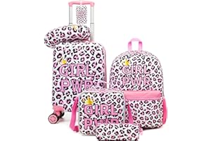 Esteemly Kid's Luggage Set 5 Piece Suitcase Set 16" Hardside Luggage with Spinner Wheels Girls Carry on Toddler Travel Rolling Suitcase with Neck Pillow Airline Approved