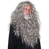 Skeleteen Grey Wig and Beard - Long Gray Wizard Wig and Beard Costume Accessory for Adults and Kids