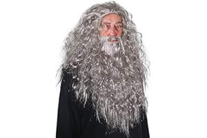 Skeleteen Grey Wig and Beard - Long Gray Wizard Wig and Beard Costume Accessory for Adults and Kids