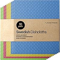 Swedish Dishcloth Cellulose Sponge Cloths - Bulk 10 Pack of Eco-Friendly No Odor Reusable Cleaning Cloths for Kitchen…