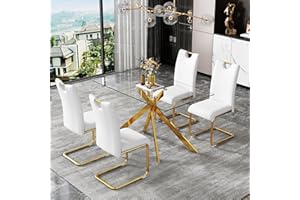 GSSDEE 51.18" Rectangular Glass Dining Table, Tempered Glass Kitchen Tabe with Metal Legs, Stylish and Sturdy Dinner Table for Home and Outdoor Dining (Golden, 51.18'')