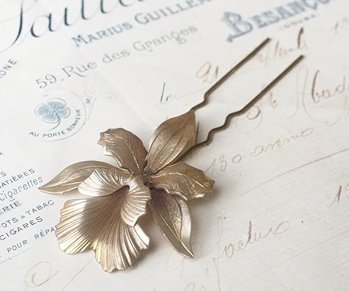 Amazon Com Iris Flower Bridal Hair Comb Floral Fork Golden Brass