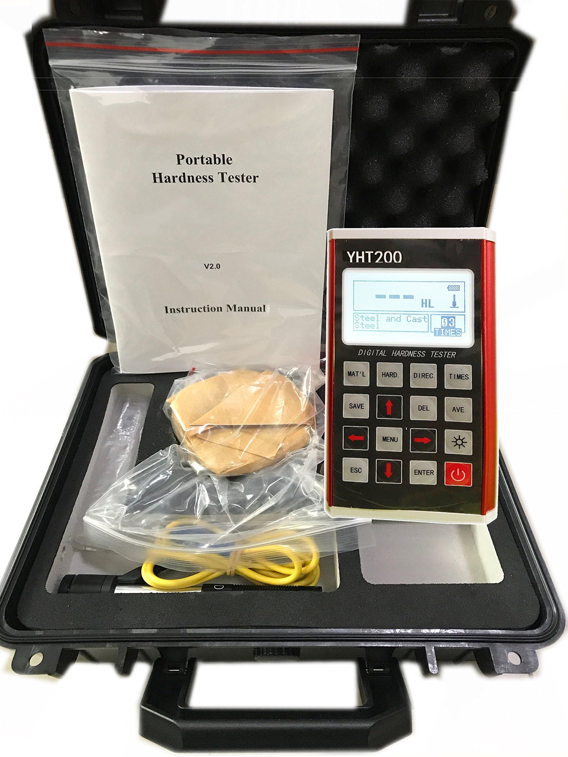 VTSYIQI Leeb Hardness Tester YHT200 with 170 to 960 HLD Durometer Instrument HL HB HRB HRC HRA HV HS 600 Groups Data Memory D Impact Device LCD Display