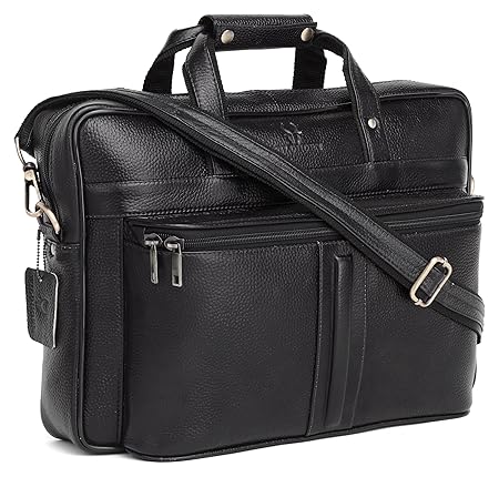 WildHorn 100% Genuine Leather Laptop Messenger Bag for Men (Black)