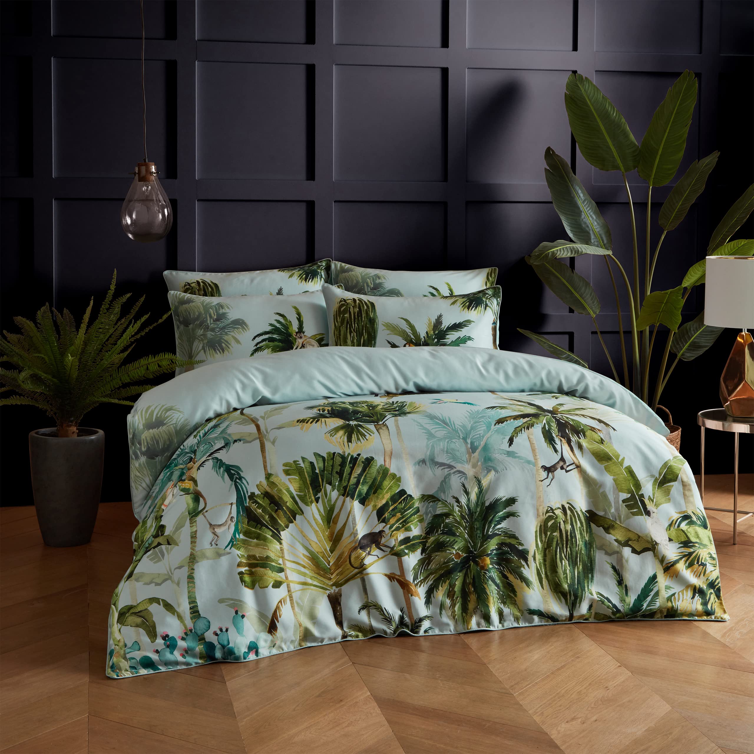 Paoletti Forsteriana Palms Duvet Cover Set – Reversible Watercolour Tropical Jungle Palm Luxury Bedding (Multicolour – Super King)