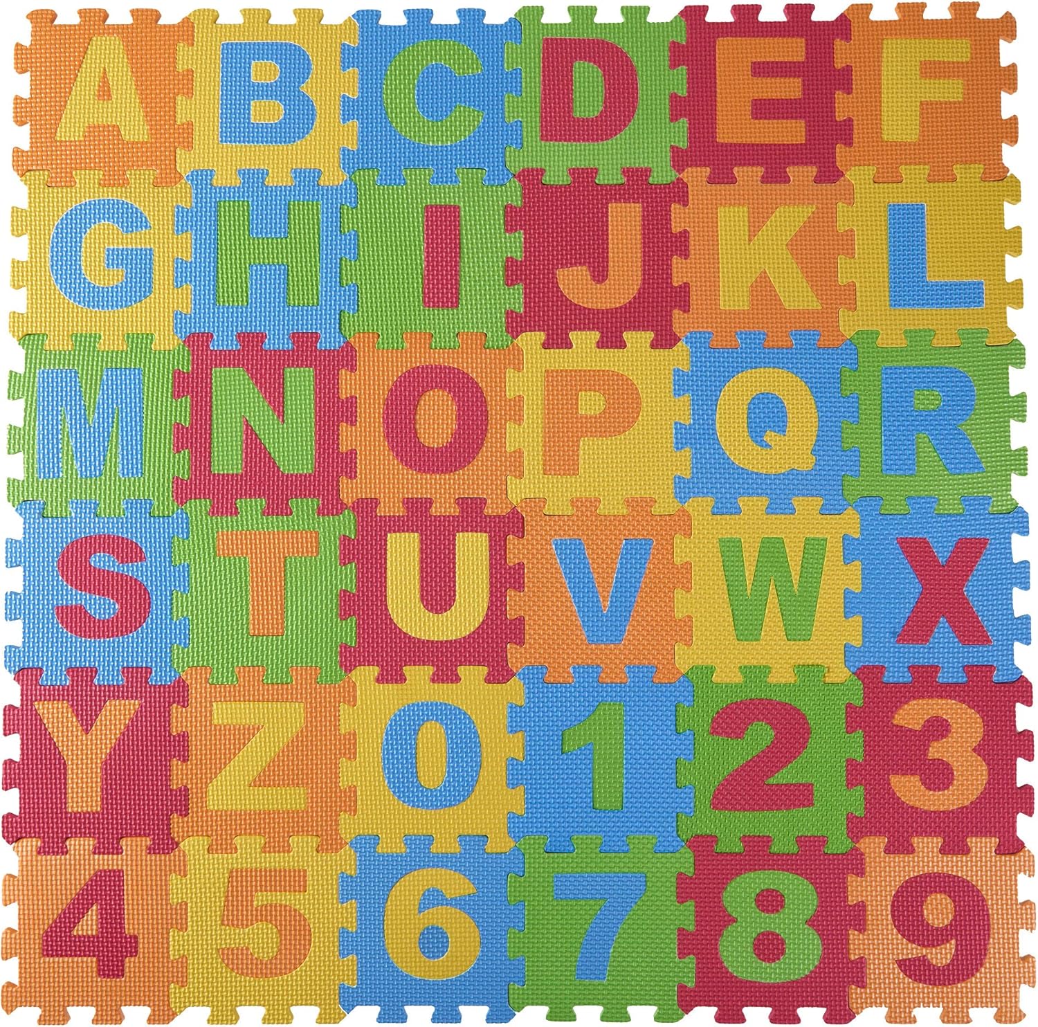 DIMPLE Baby Foam Play Mat (36-Piece Set) 6.25 x 6.25 Inches Interlocking Alphabet and Numbers Floor Puzzle Colorful EVA Tiles Girls, Boys Soft, Reusable, Easy to Clean by, DC12703L: Toys & Games
