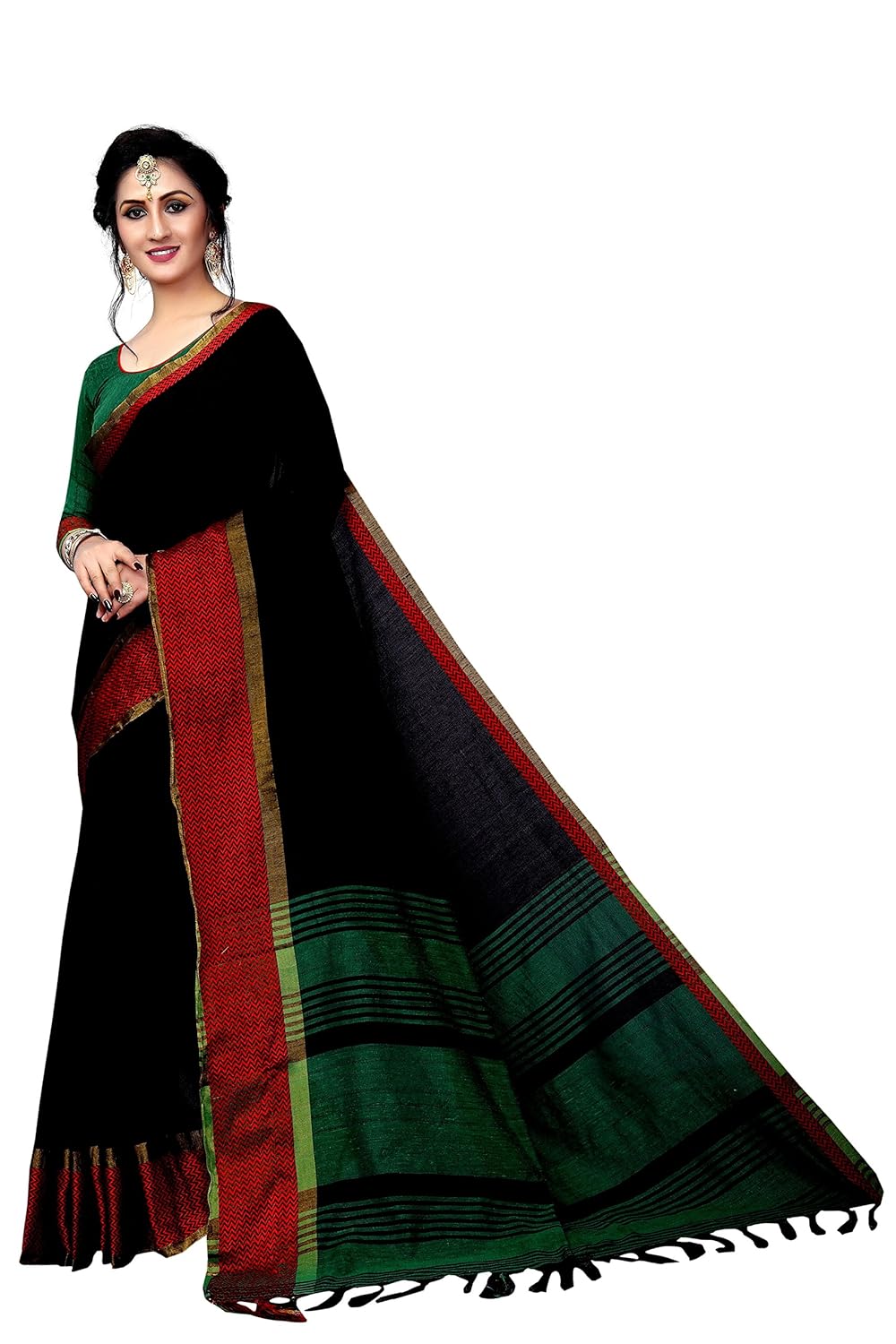 perfectblue women's linen saree with blouse piece (vidh6ivariation)