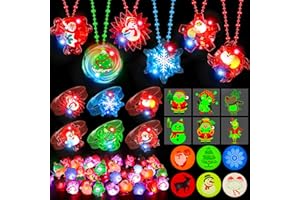 HUYAMAP 84PCS Christmas Party Favors Bulk LED Light Up Toys, Glow in the Dark Christmas Necklaces Bracelets Rings Xmas Toys for Boys Girls Stocking Stuffers Classroom Gifts Holiday Prizes Xmas Party Favors