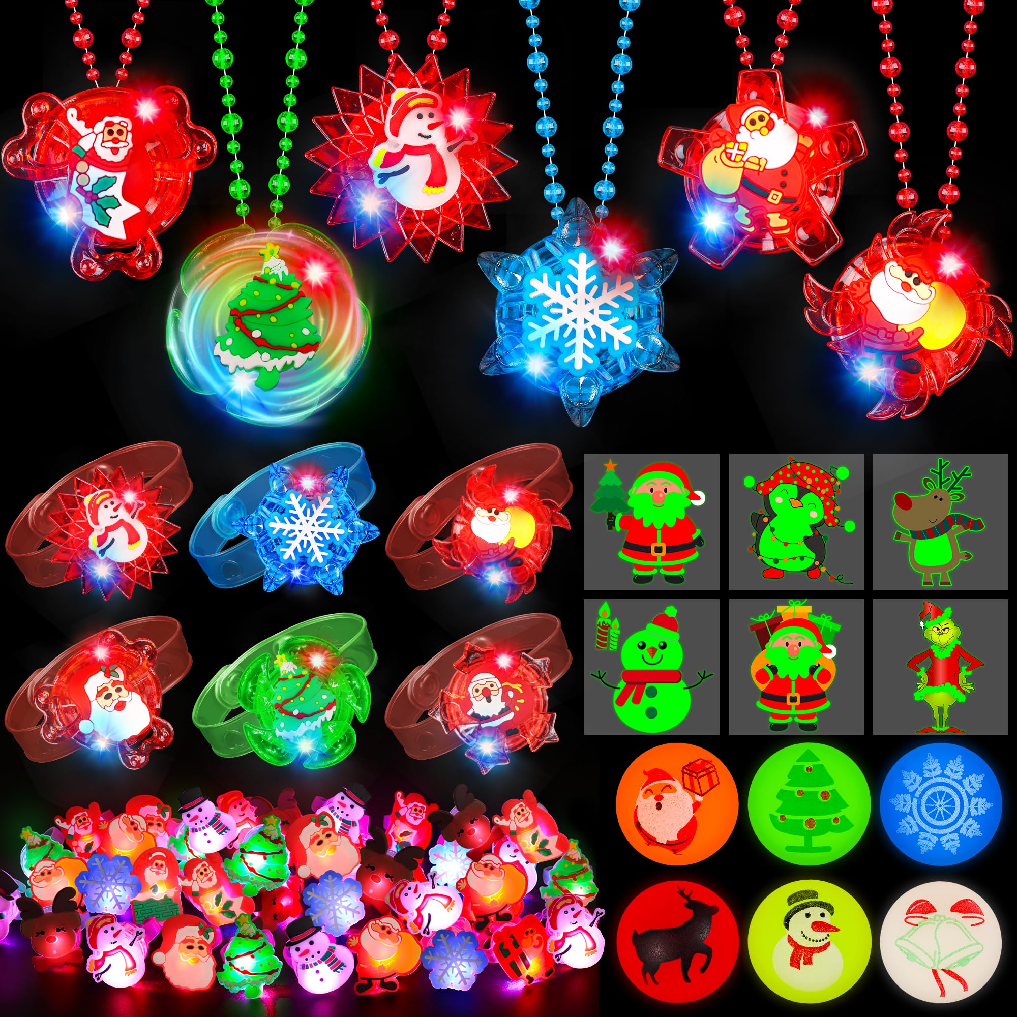 Photo 1 of *********READ CLERK NOTES**********  
 8 PCS Christmas Party Favors Bulk LED Light Up Toys, Glow in the Dark Christmas Necklaces Bracelets Rings Xmas Toys for Boys Girls Stocking Stuffers Classroom Gifts Holiday Prizes Xmas Party Favors