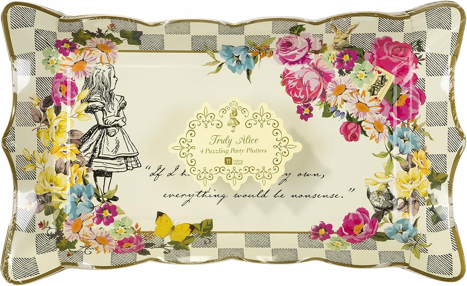 Talking Tables 4 x Paper Platters Size 29cm x 16.5cm Alice in Wonderland Mad Hatter Party Supplies Fabric Multicolour Perfect for Themed Afternoon Tea Baby Shower - Image 5