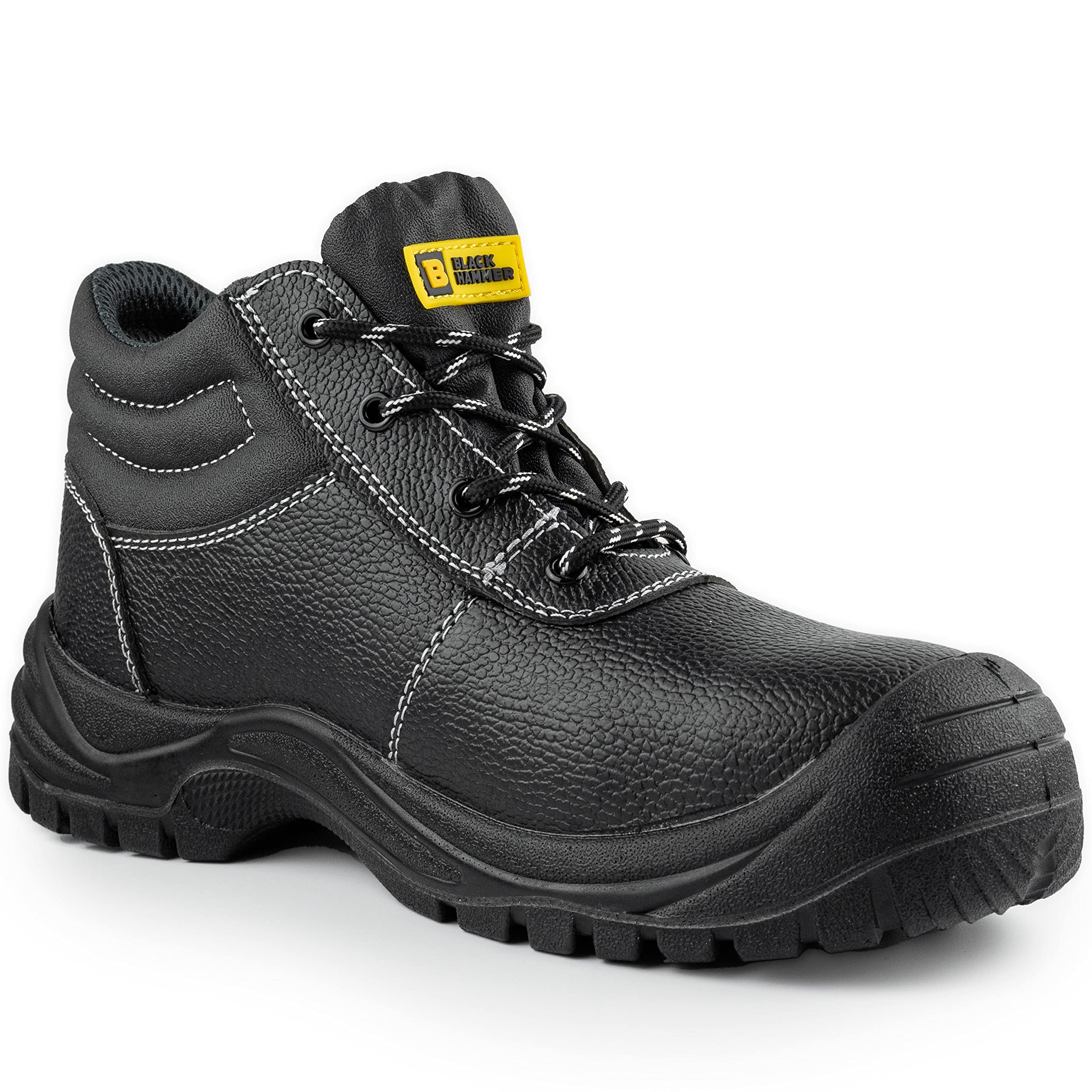 BLACK HAMMER Sicherheitsstiefel Herren Arbeitsschuhe Leder Stahlkappe Leichtes Schuhwerk S3 SRC 1400 Schwarz (42 EU) 8