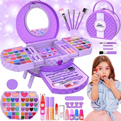 GOLMUD 66 Pcs Kids Makeup Set Portable Stand Princess Pretend Play Your Toy Kit