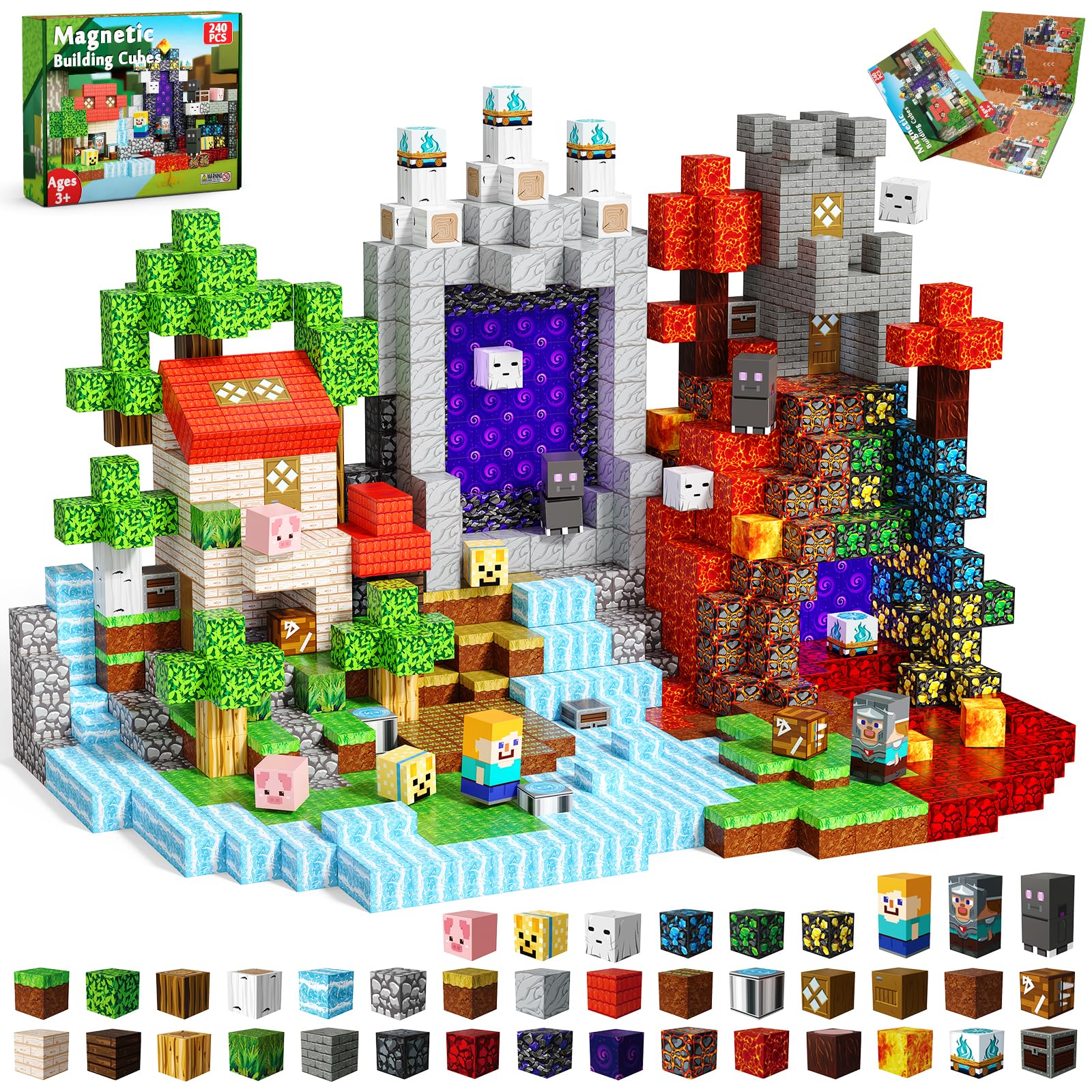 ToyUnited 240Pcs Magnetic Building Blocks, Magnetic Blocks Forest Portal Building Cubes Toys Montessori Toddler Xmas Birthday Gifts -STEM Educational Construction Toys for Kids Ages 3 4 5 6 7 8 9