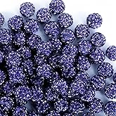 10mm Clay Rhinestone Beads for Bracelets, 100 Pcs Sparkle Crystal Beads for Jewelry Making, Glitter Round Shamballa Disco Ball Design for DIY Crafts Necklace Earrings Decoration (Purple)