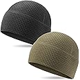 2 Pack Grid Fleece Beanie Watch Cap Waffle Beanie Tactical Army Military Skull Cap, All Weather Beanie
