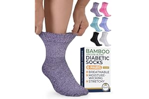 Pembrook Bamboo Viscose Diabetic Socks Women & Men - 6 Pairs Bamboo Socks for Women | Swollen Feet, Neuropathy, Edema | Purpl