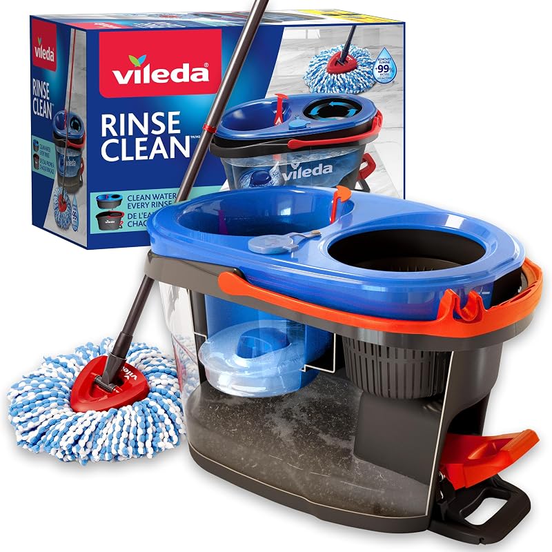 Vileda RinseClean Dual-Chamber Spin Mop System with Telescopic Handle