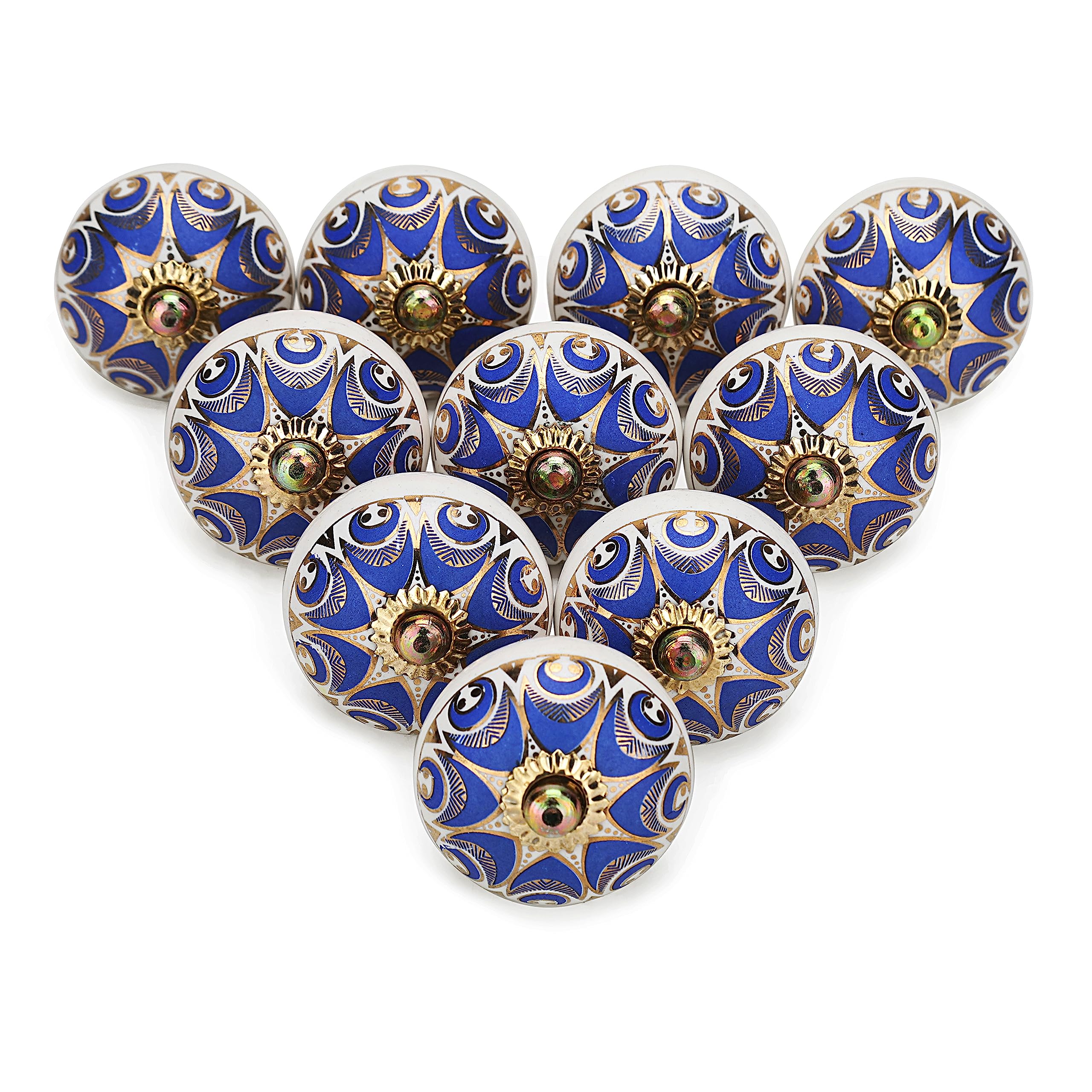 FURNISHFUL FINESSE Knobs for Cabinets and Drawers - Door Knobs for Cupboards Assorted Hand Painted Door Pull Handles for Dresser Kitchen Wardrobes Boho Home Interior Decor - Navy Blue -Pack of 10