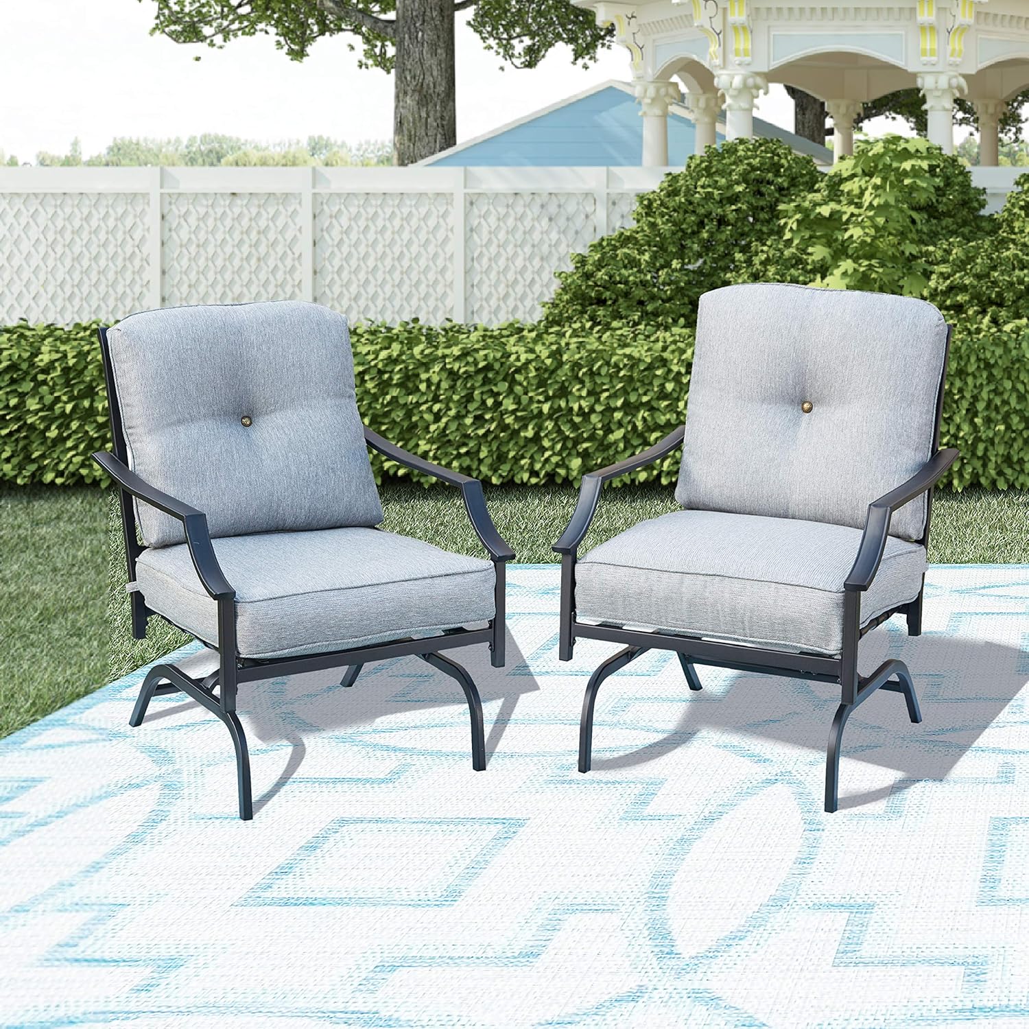 LOKATSE HOME 2 Pieces Outdoor Conversation Furniture Patio Bistro Armchair Set Metal Single Dining Chairs with Cushion, Grey : Garden & Outdoor