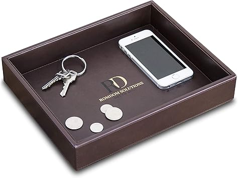 Amazon Com Romdom Leather Valet Tray Decorative Tray Catch All Edc Tray Phone Wallet Keys Accessories Nightstand Organizer Dresser Organizer Side Tray Brown 10 2 X 8 4 X 1 8 Home Improvement