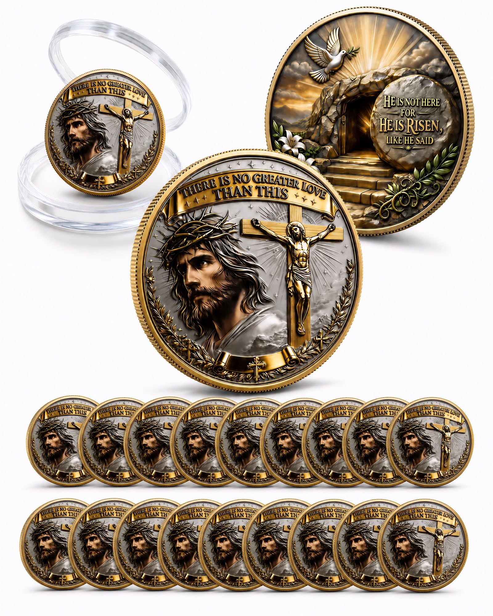 XOSQEF 20Pcs Christian Challenge Coins, Raised Detail Set | Ferroalloy Set With Raised 3D Details for Prayer, Bible Study, Ch