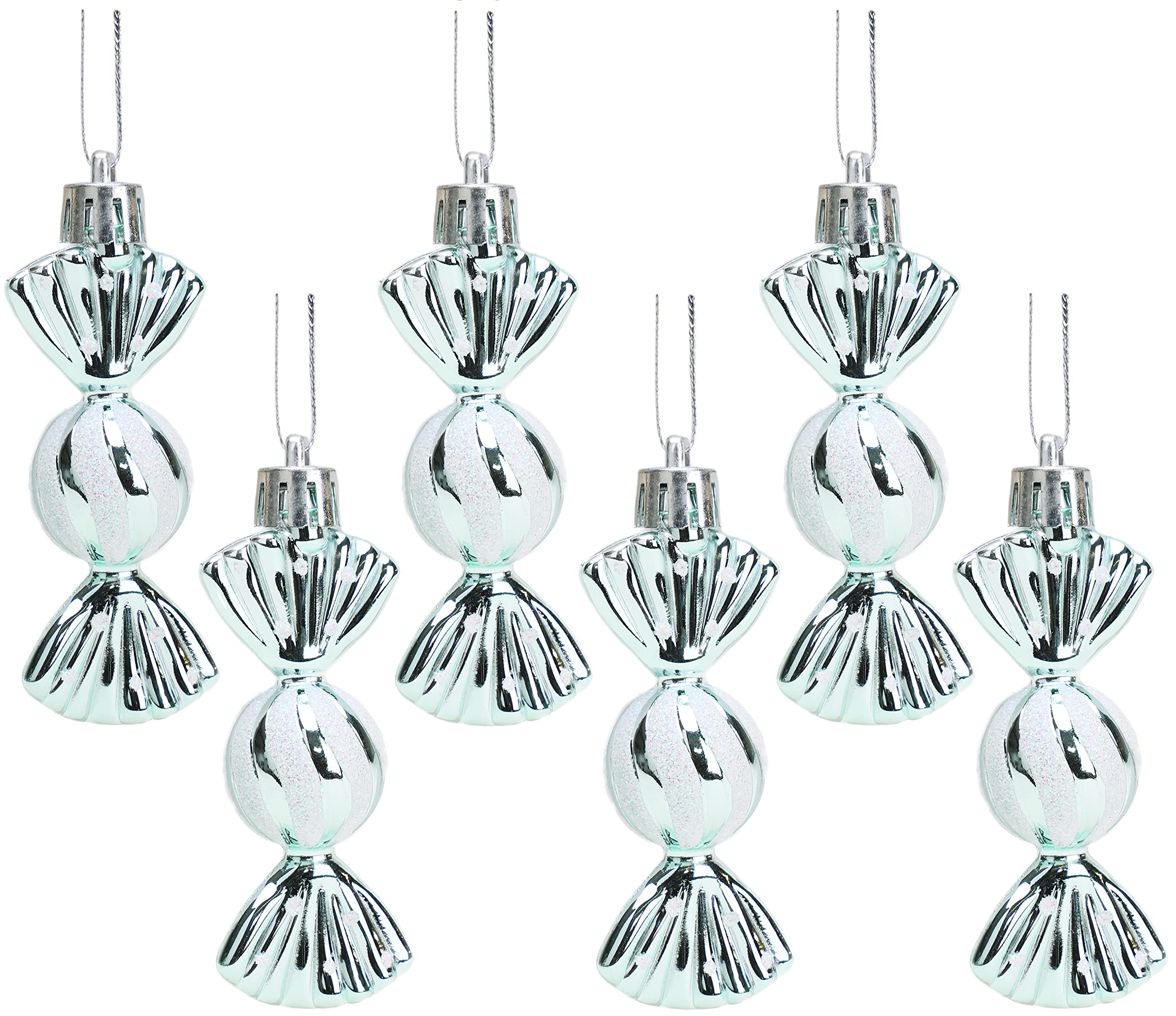 Christmas Concepts® Pack of 6-80mm (3.2") Mini Sweet Shaped Baubles – Shiny & Glitter Decorated – Christmas Tree Decorations (Mint Green)