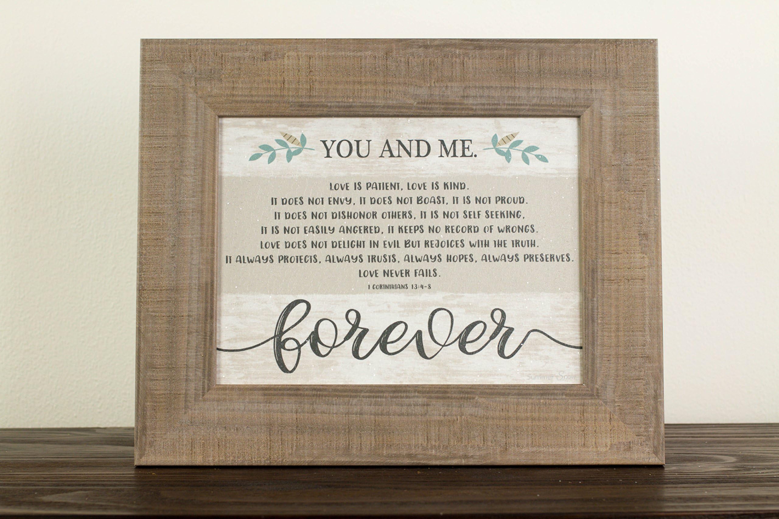 You and Me Forever Love Is Patient 1 Corinthians 13:4-8 Home Wedding Picture Framed Art Decor 13x16" (Sandlewood Frame)