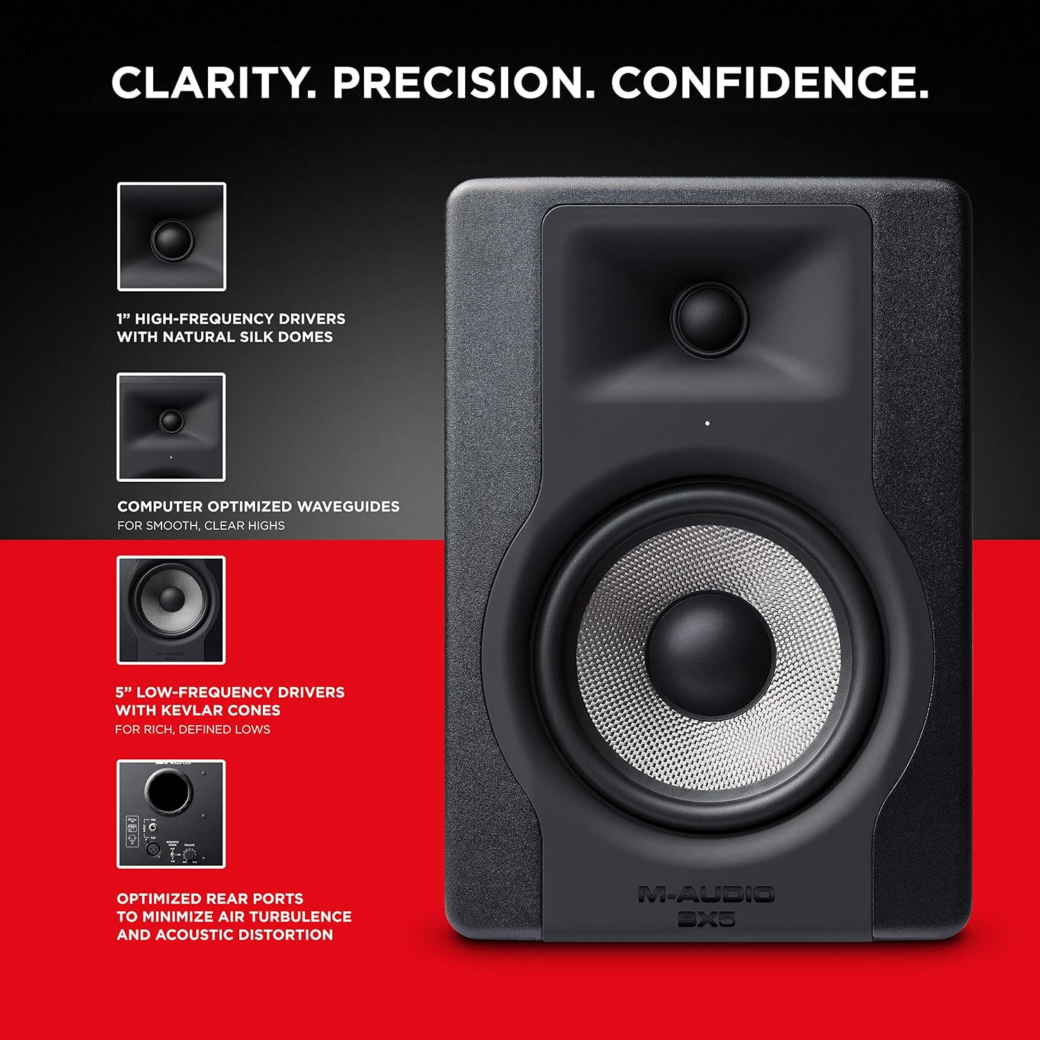 M-Audio BX5 D3 Pair - Compact 2-Way 5 Inch Active Studio Monitors/Loudspeakers for Music Production (2 Pieces) & Stagg 3m XLR to XLR Plug Microphone Cable - Image 5