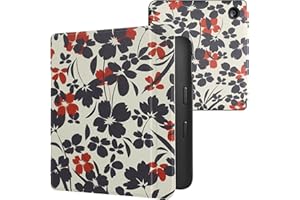 kwmobile Case Compatible with Kobo Libra 2 Case - eReader Cover - Flower Illustrations Blue/Red/White