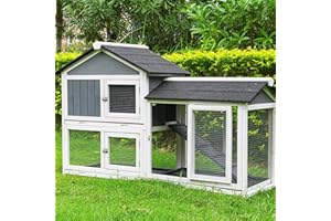 Lifeand 56.7''L Deluxe Multi-Level Rabbit Hutch with Weatherproof Design and Easy Cleaning, Ideal for Rabbits, Chicks, Guinea Pigs, and Hedgehogs, Gray+White
