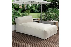 Dineli Chaise Lounge Chair Outdoor Bed Lounger Outdoor Couch Sofa for Pool Comfy Patio Furniture Foam Filling Bean Bed Chair Lazy Sofa for Outside, Water-Resistant Sunbed (Ivory, 70'' Length)