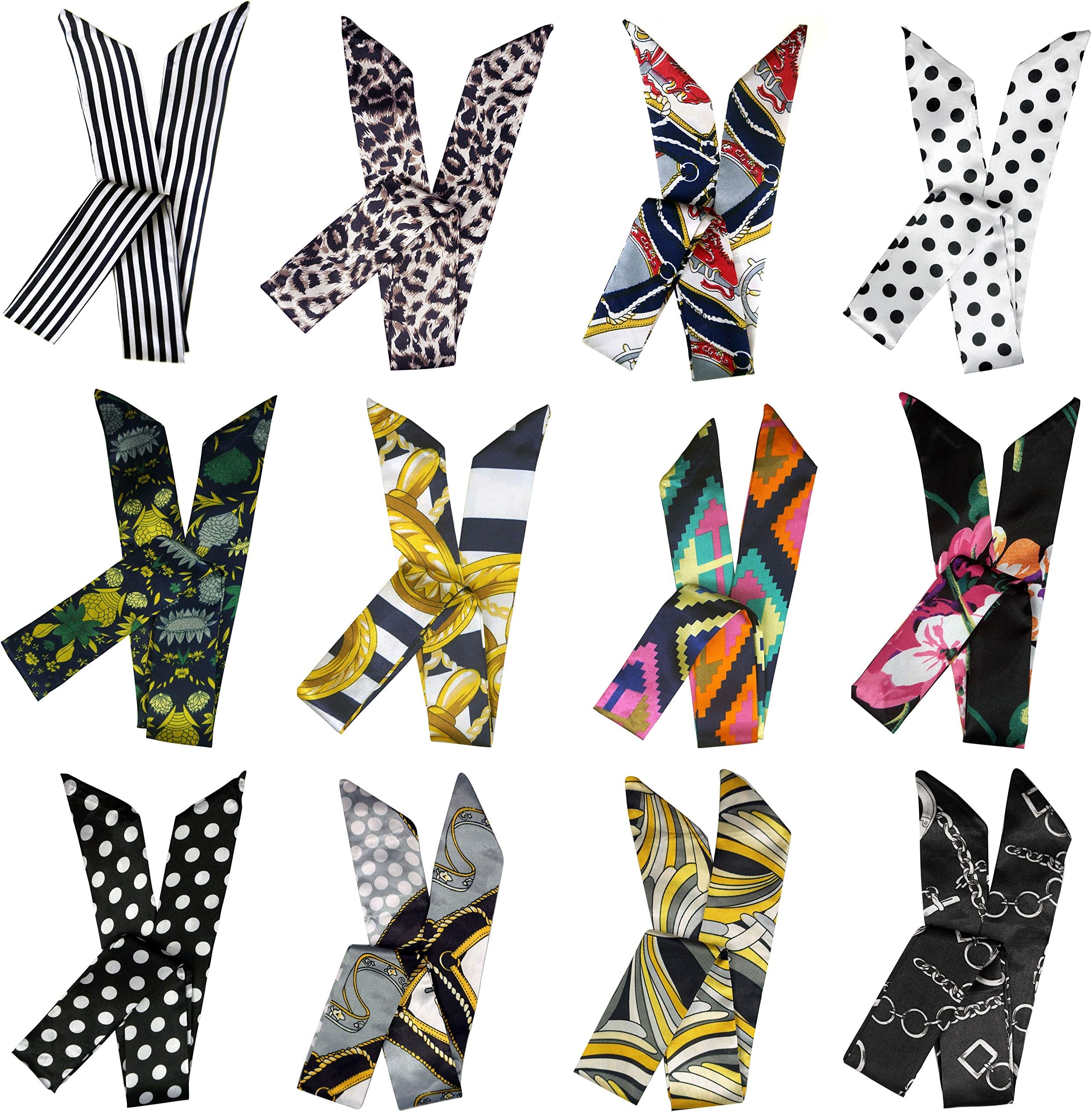 LilMents12 Set Mixed Designs Satin Head Hair Handbag Handle Highlights Scarf Tie Bundle