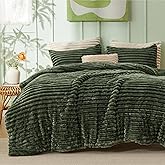 Bedsure King Size Comforter Set - GentleSoft™ 3 Pieces Fluffy Double-Side Fleece Comforter Set, Cozy Striped Room Decor Aesthetic, Luxury Olive Green King Bedding with 2 Pillowcases, 104x90 Inches
