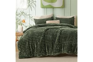 Bedsure Fluffy Comforter Set King Size - Super Soft Faux Fur Bed Set Olive Green, Winter Warm Plush Fleece Bedding, 3 Pieces,