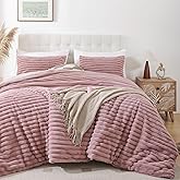 Smoofy Fluffy Queen Comforter Set 3 Pieces - Old Pink Fleece Fluffy Comforter Set, Luxury Fuzzy Queen Bedding Set, Soft Warm Bed Set All Season, Heavy Faux Fur Comforter with 2 Pillow Cases
