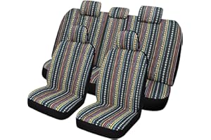 VarCozy Baja Saddle Blanket Seat Covers Full Set, Front Seat Covers and Split Rear Bench Seat Covers for Sedan, SUV, Truck, Universal Stripe Woven Automotive Seat Cover,Breathable, Airbag Compatible